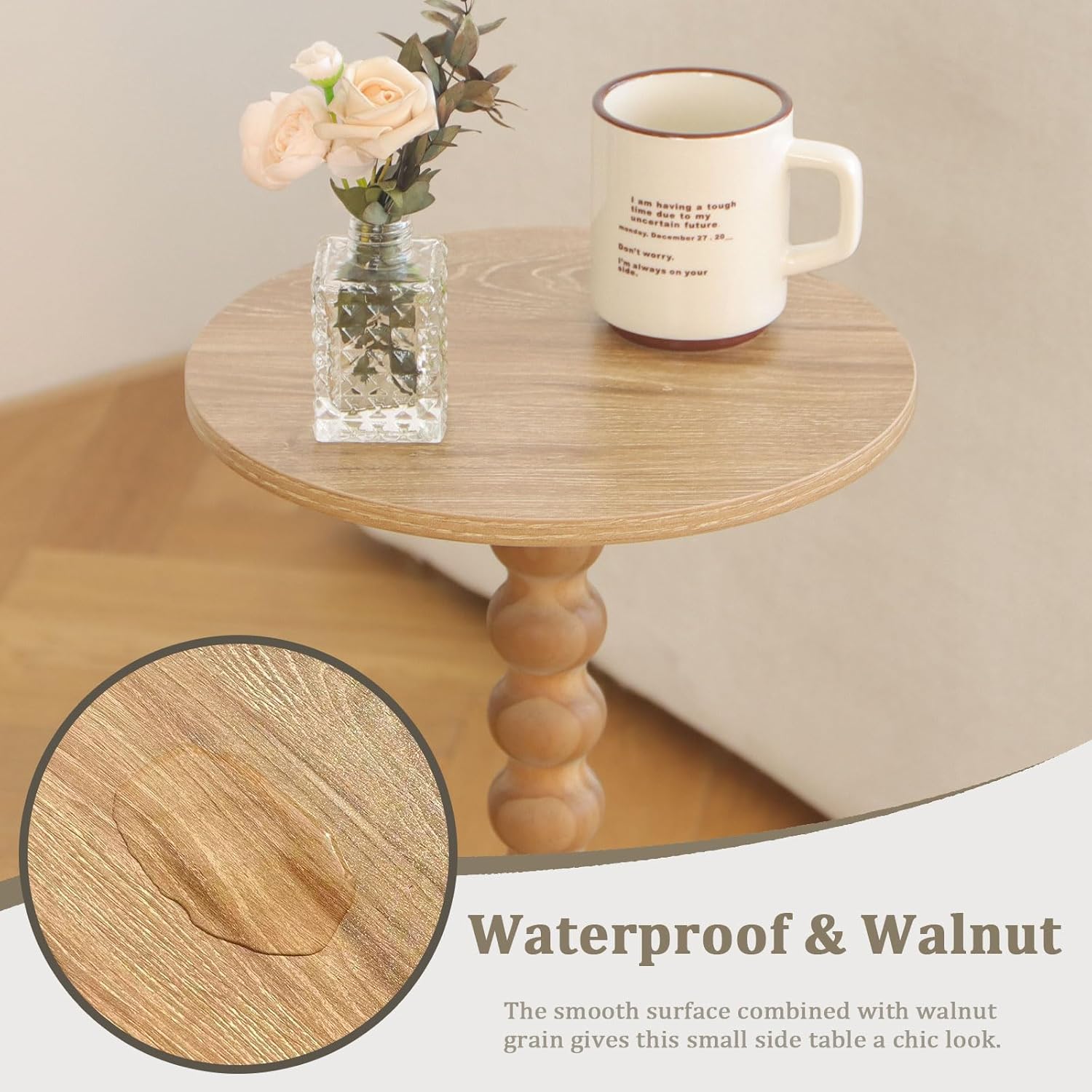 Round Side Table, Small Drink Table for Small Spaces