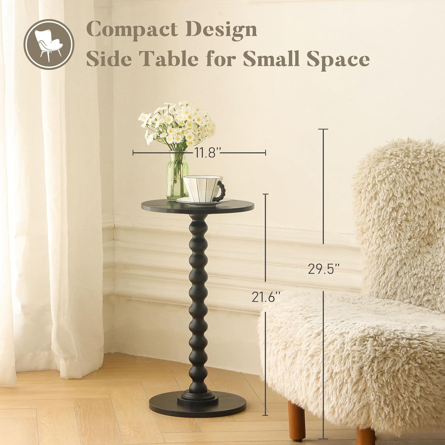 Round Side Table, Small Drink Table for Small Spaces