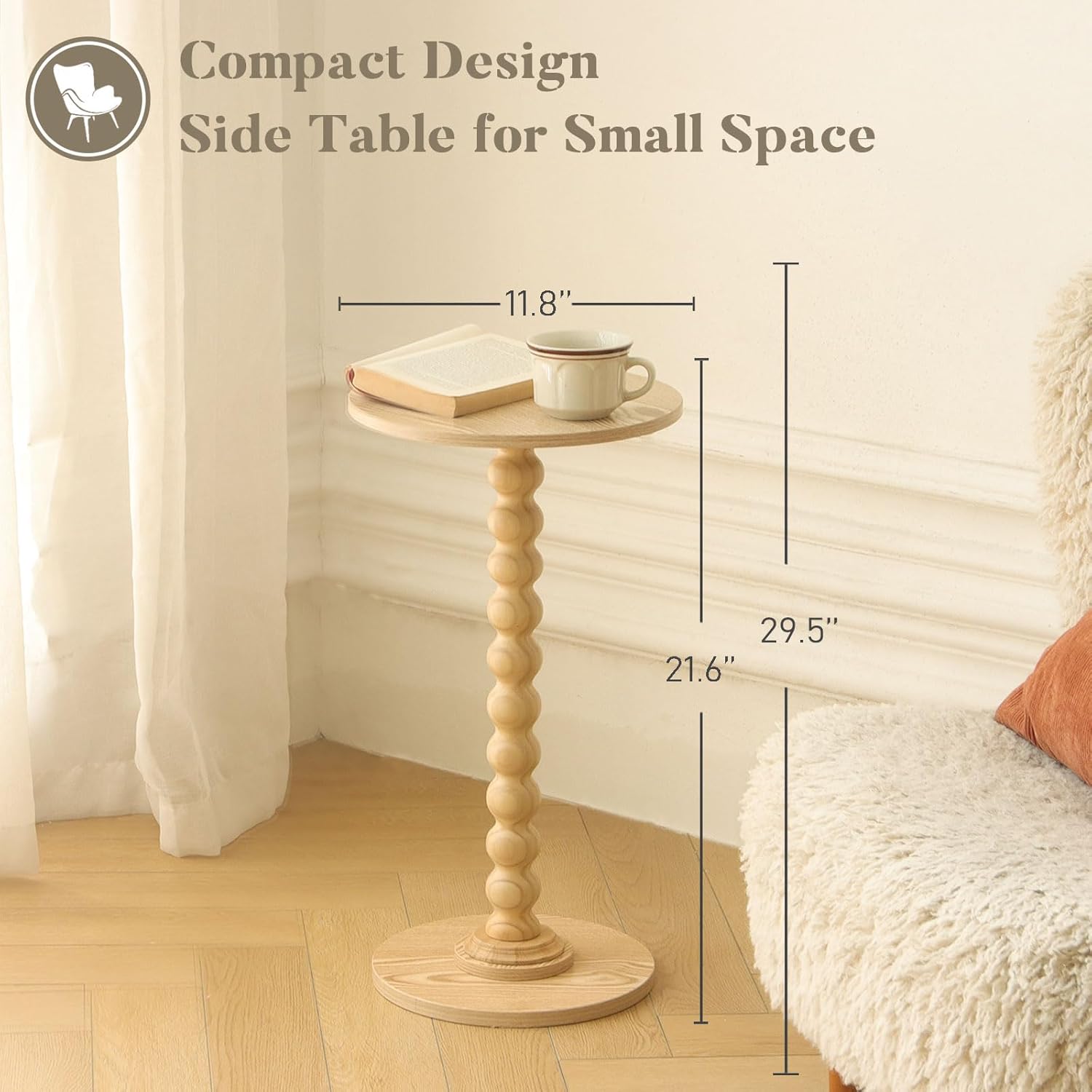 Round Side Table, Small Drink Table for Small Spaces
