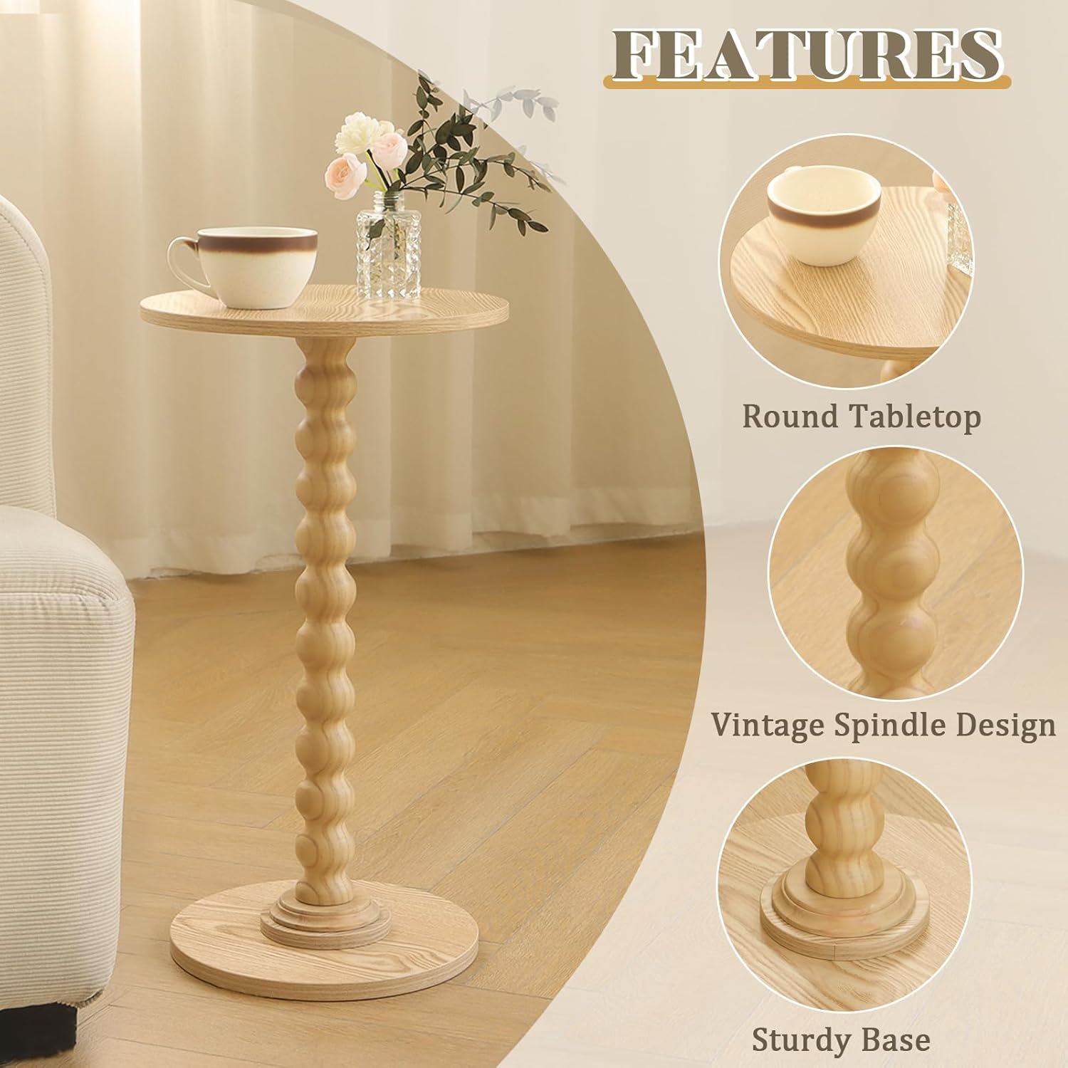 Round Side Table, Small Drink Table for Small Spaces