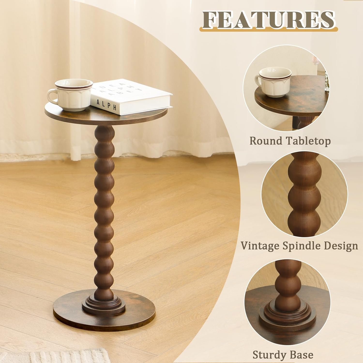Round Side Table, Small Drink Table for Small Spaces