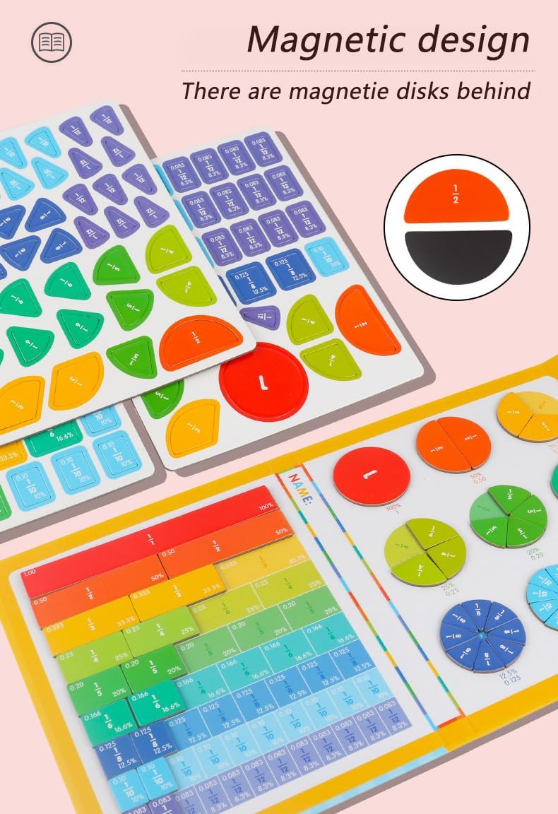 Magnetic Fraction Demonstration Book, Equip Magnetic Score Disk Demonstrator,Math Manipulatives Enhance Early Primary School Students Mathematical Skills