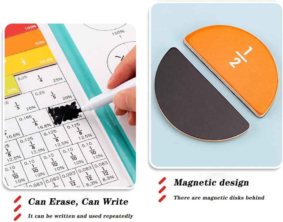 Magnetic Fraction Demonstration Book, Equip Magnetic Score Disk Demonstrator,Math Manipulatives Enhance Early Primary School Students Mathematical Skills