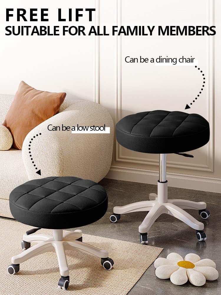 Small Chair Round Rolling Stool with Wheels PU Leather Height