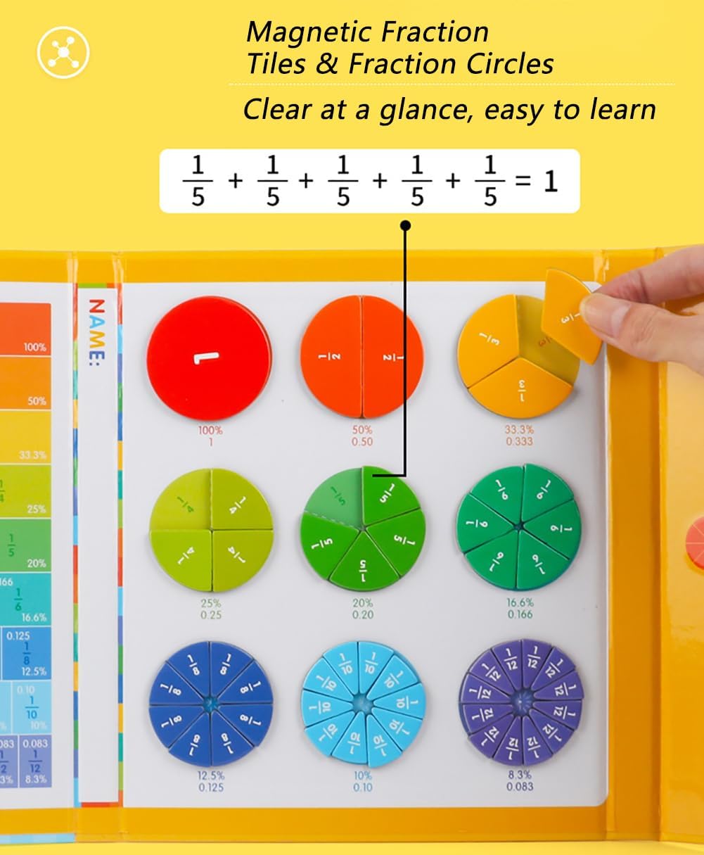 Magnetic Fraction Demonstration Book, Equip Magnetic Score Disk Demonstrator,Math Manipulatives Enhance Early Primary School Students Mathematical Skills
