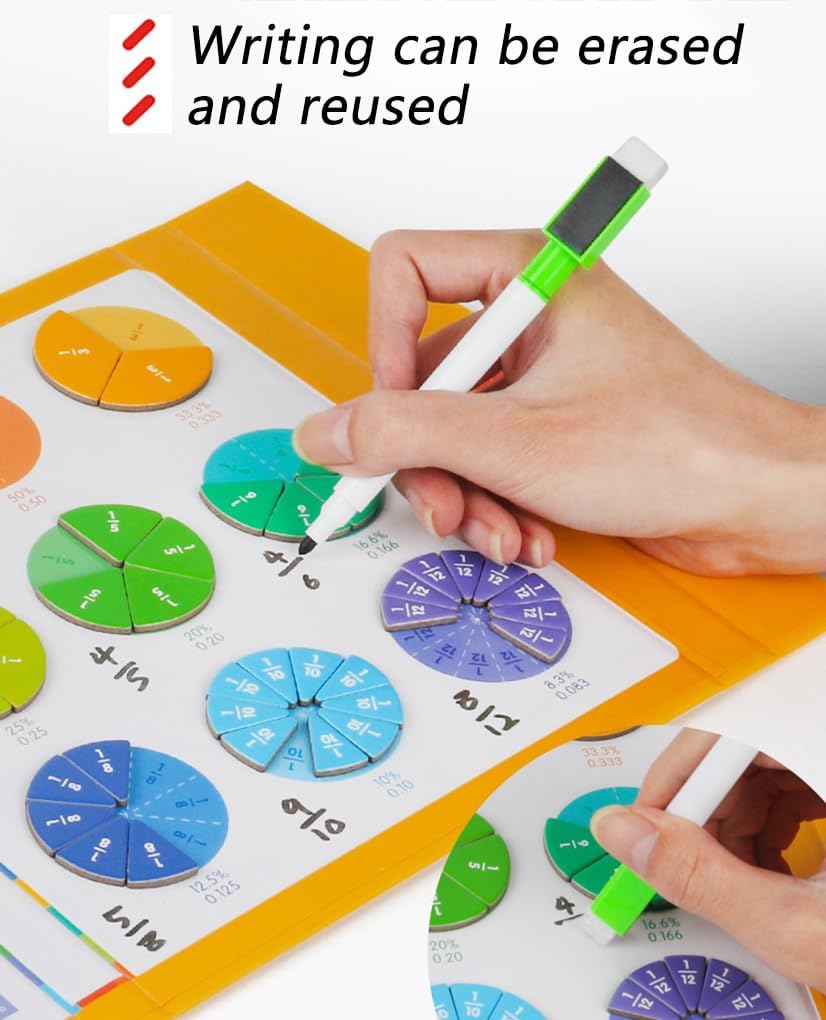 Magnetic Fraction Demonstration Book, Equip Magnetic Score Disk Demonstrator,Math Manipulatives Enhance Early Primary School Students Mathematical Skills