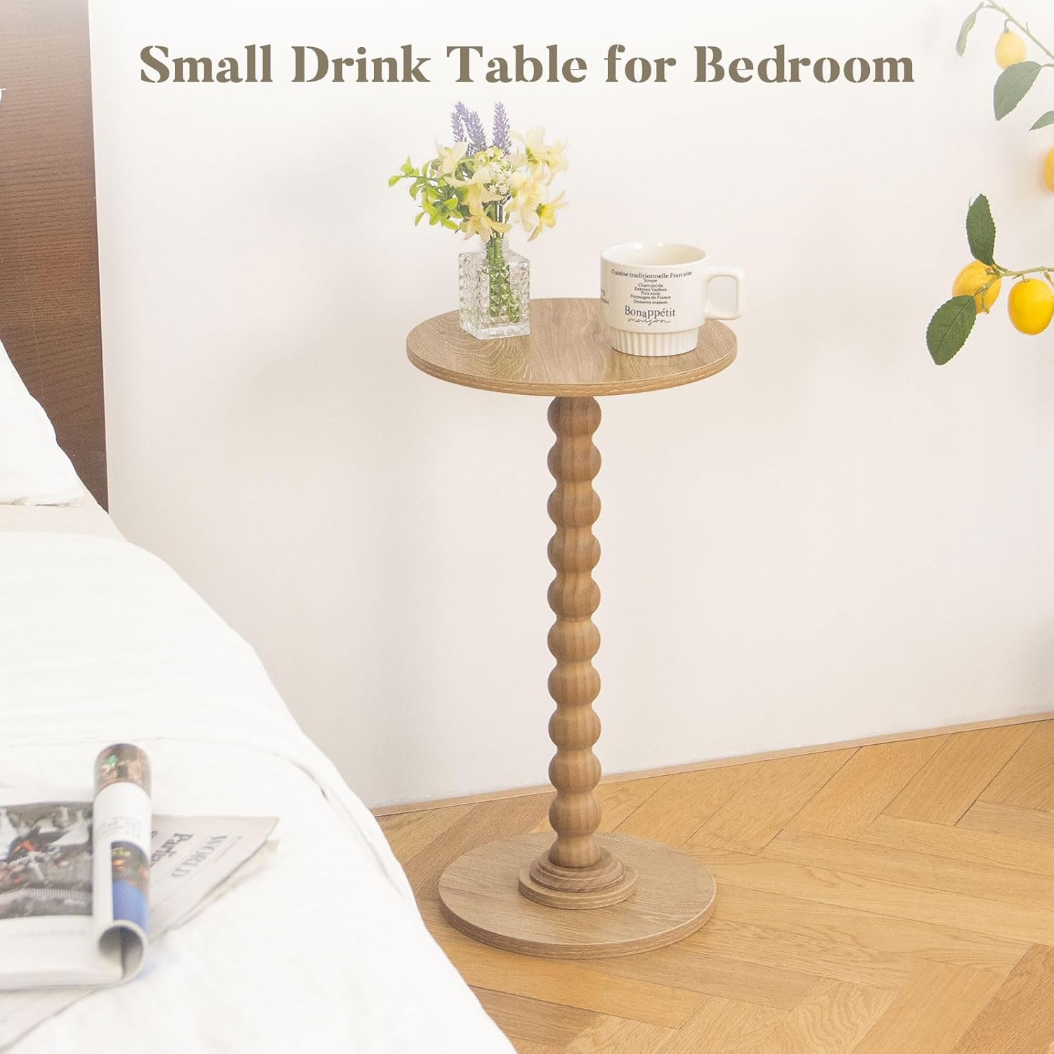 Round Side Table, Small Drink Table for Small Spaces