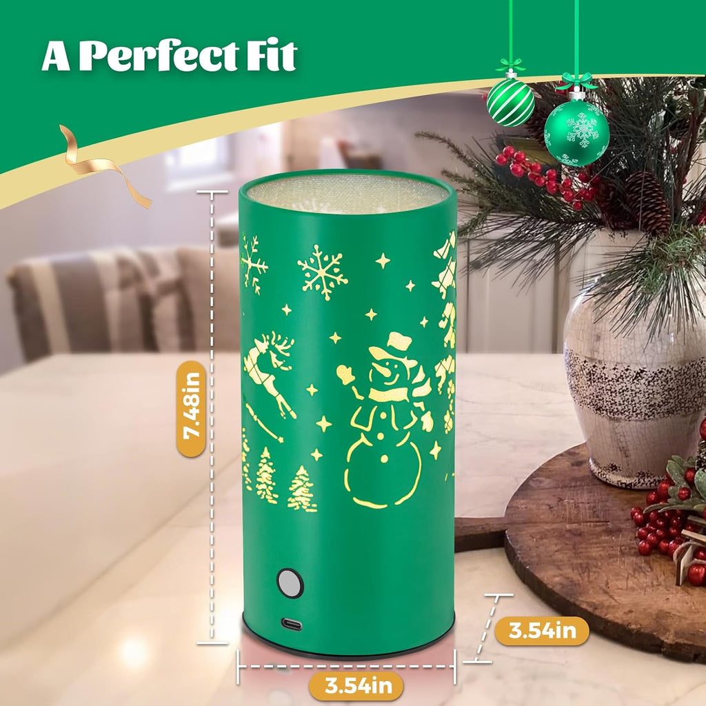 Christmas Table Lamp with Hollow-Out Design - Rechargeable Touch Control Dual Color LED, Warm/Cool White Metal Decor for Home Desk Party, 1200mAh Battery - 2pack(Greed)