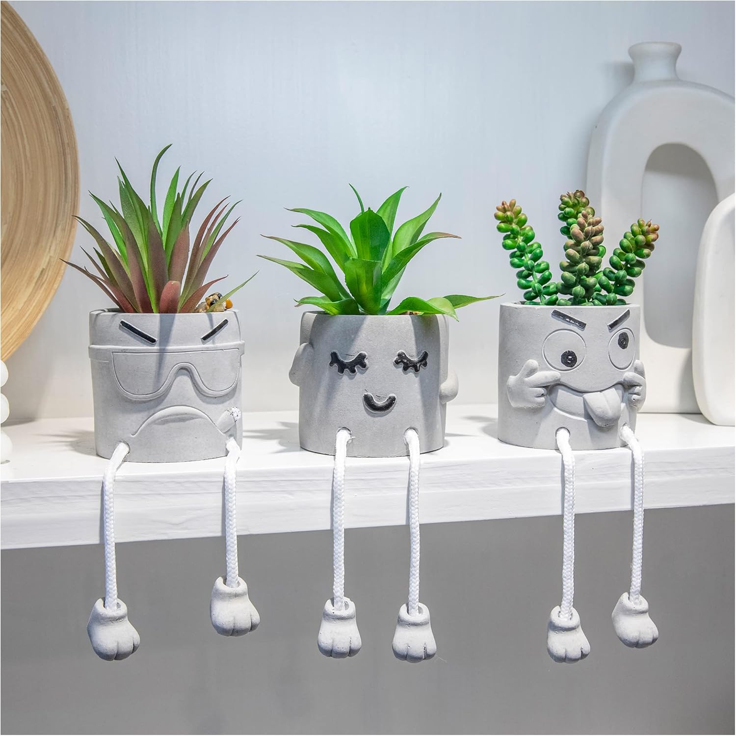 3PCS Cute Artificial Plants Office Decor for Women and Men, Small Fake Plants Decor for Bedroom and Bathroom, Lovely Faux Succulent Desk Decor for Office and Home