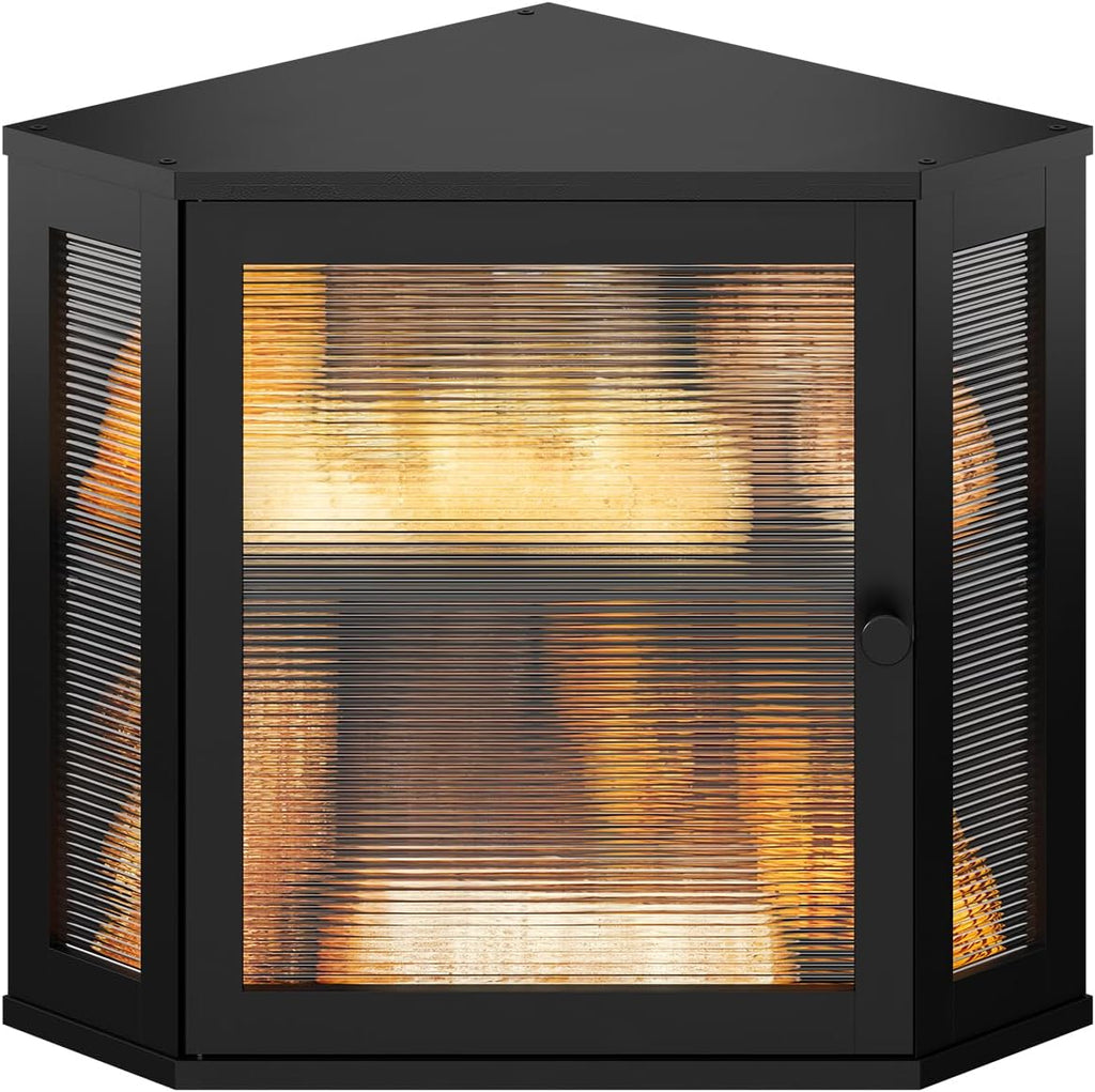 Farmhouse Corner Bread Box for Kitchen Countertop – Large White Rustic Food Storage Bin with Wavy Acrylic Door, Perfect for Country & Chicken-Themed Kitchens