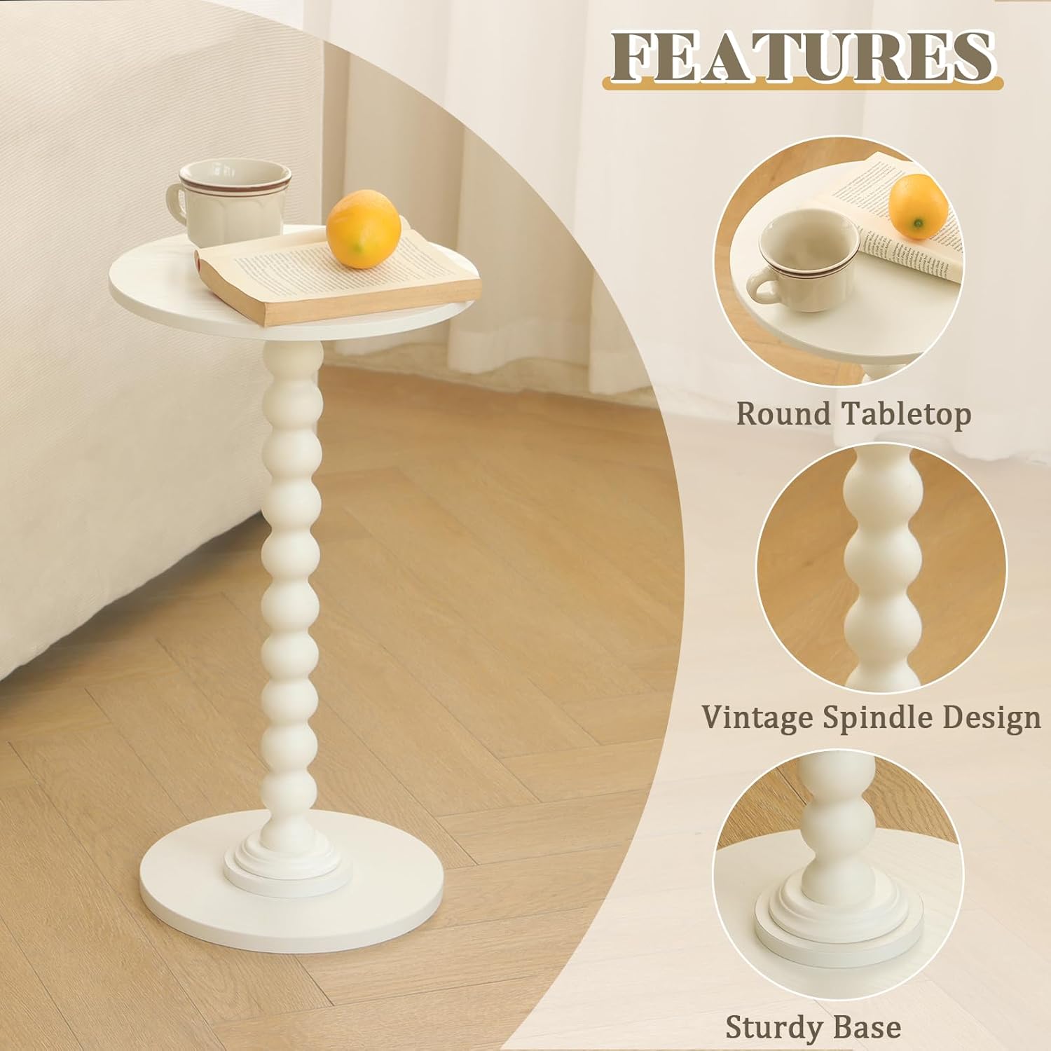 Round Side Table, Small Drink Table for Small Spaces