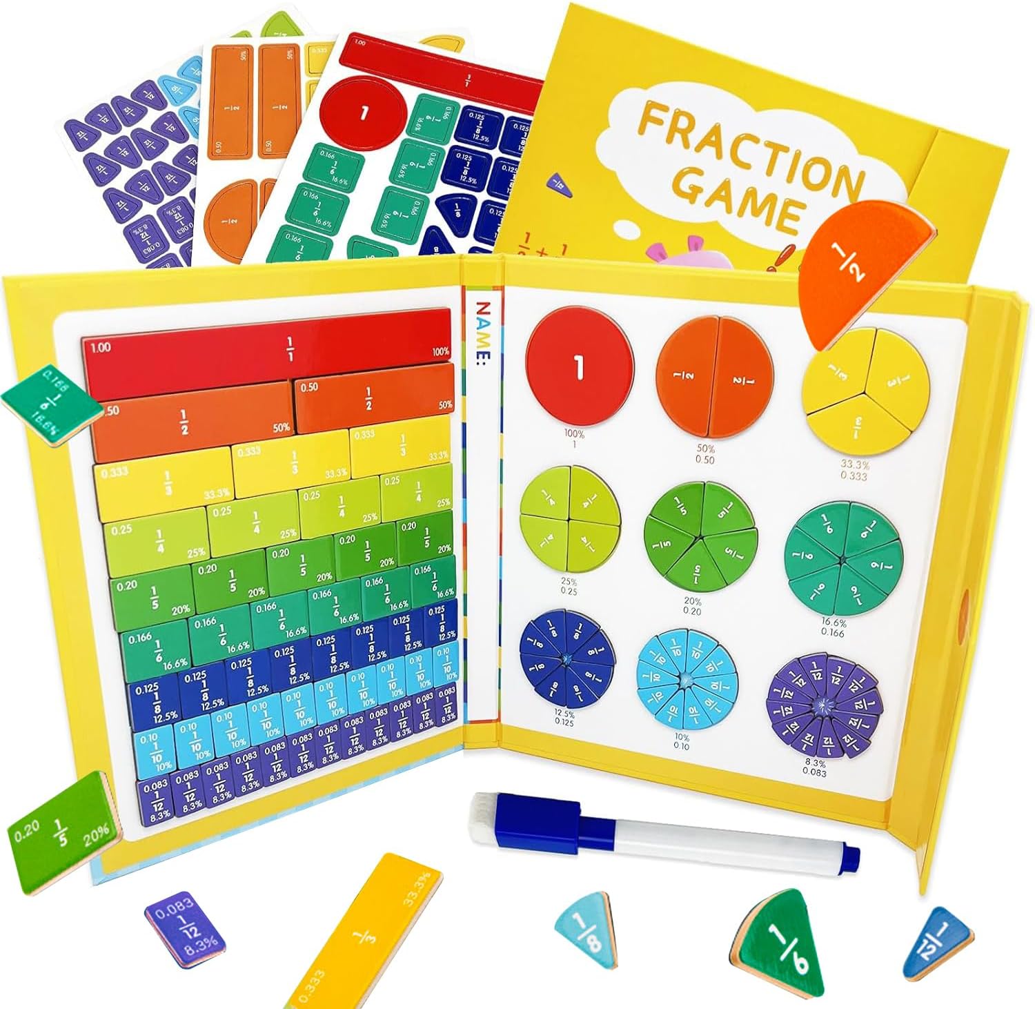 Magnetic Fraction Demonstration Book, Equip Magnetic Score Disk Demonstrator,Math Manipulatives Enhance Early Primary School Students Mathematical Skills