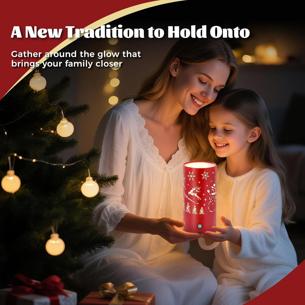 Christmas Table Lamp with Hollow-Out Design - Rechargeable Touch Control Dual Color LED, Warm/Cool White Metal Decor for Home Desk Party, 1200mAh Battery - 2pack(Greed)