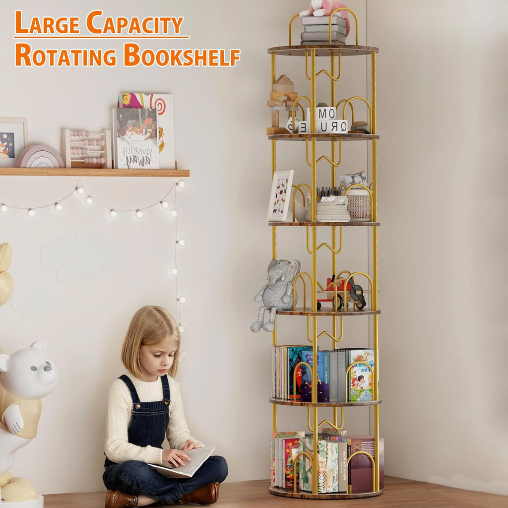 5 Tier Rotating Bookshelf, 360° Spinning Bookshelf Tower, Narrow Corner Book Shelf