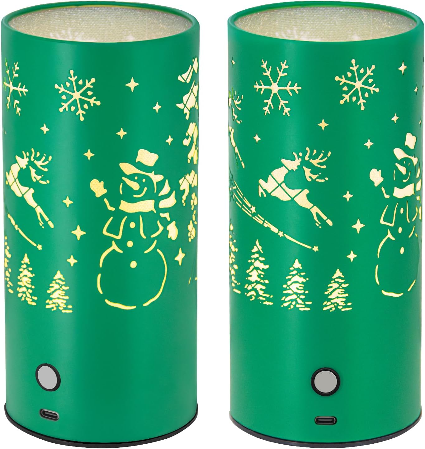 Christmas Table Lamp with Hollow-Out Design - Rechargeable Touch Control Dual Color LED, Warm/Cool White Metal Decor for Home Desk Party, 1200mAh Battery - 2pack(Greed)