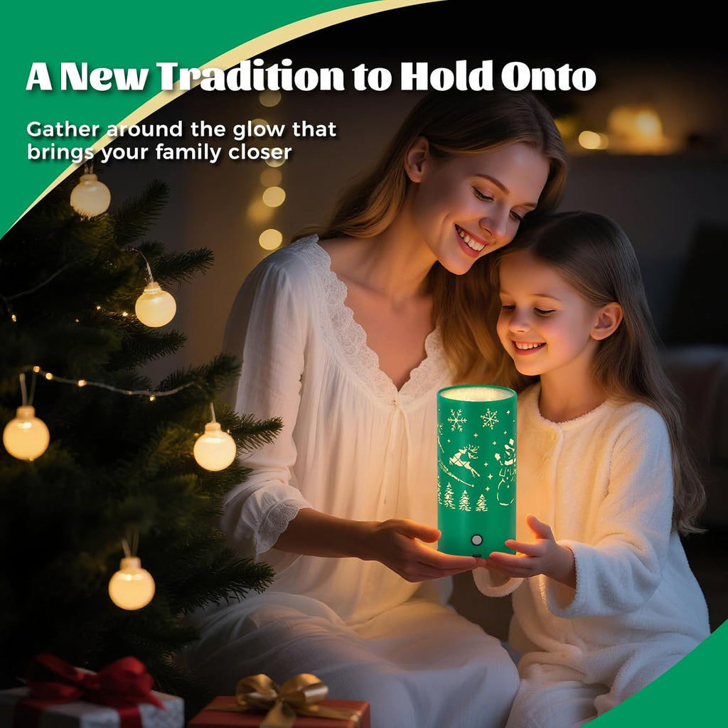 Christmas Table Lamp with Hollow-Out Design - Rechargeable Touch Control Dual Color LED, Warm/Cool White Metal Decor for Home Desk Party, 1200mAh Battery - 2pack(Greed)