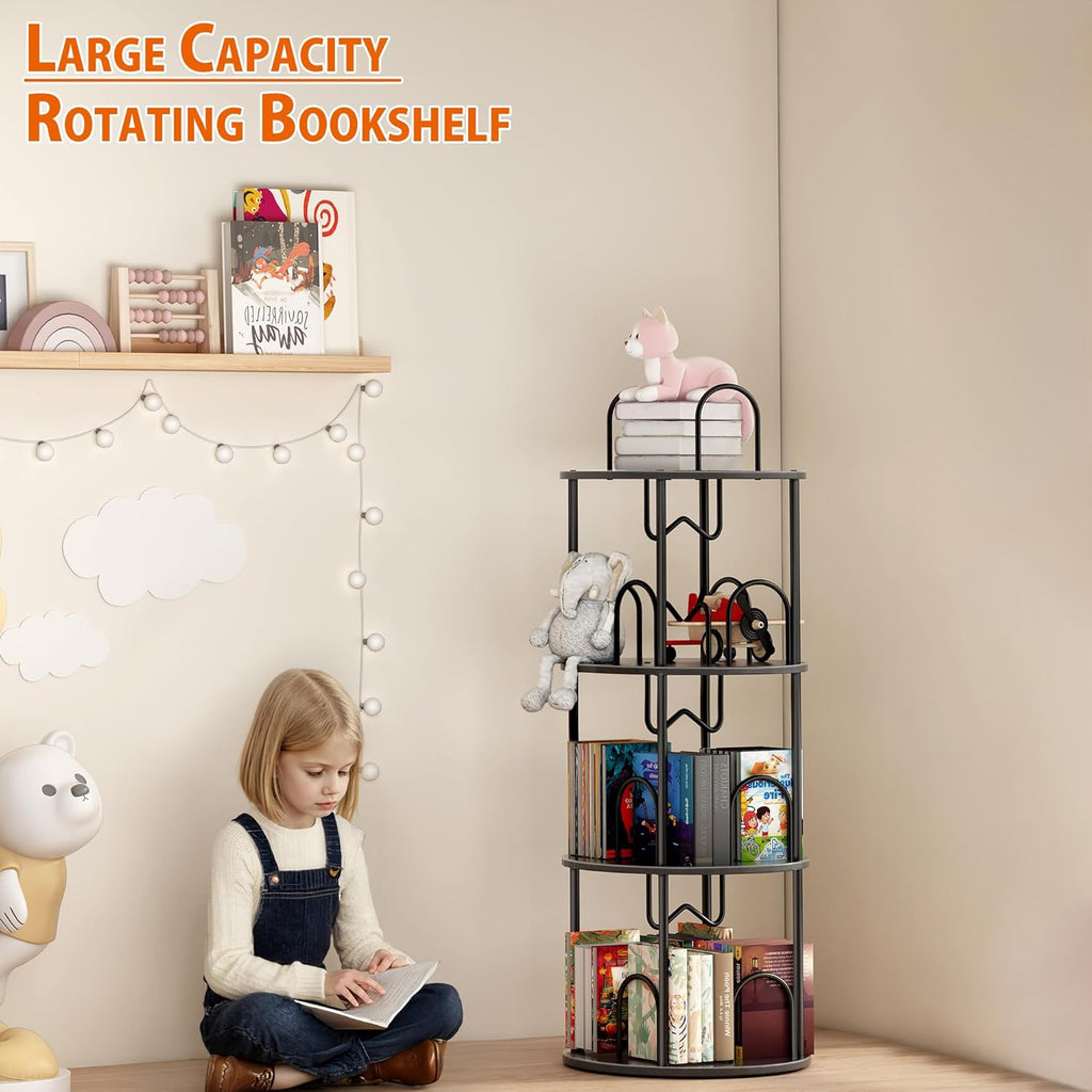 5 Tier Rotating Bookshelf, 360° Spinning Bookshelf Tower, Narrow Corner Book Shelf