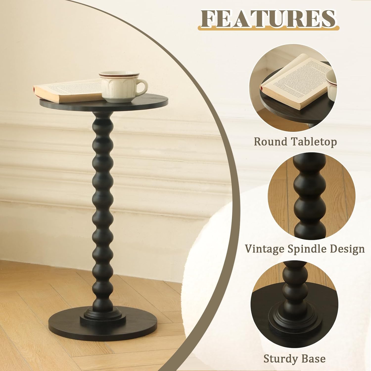 Round Side Table, Small Drink Table for Small Spaces