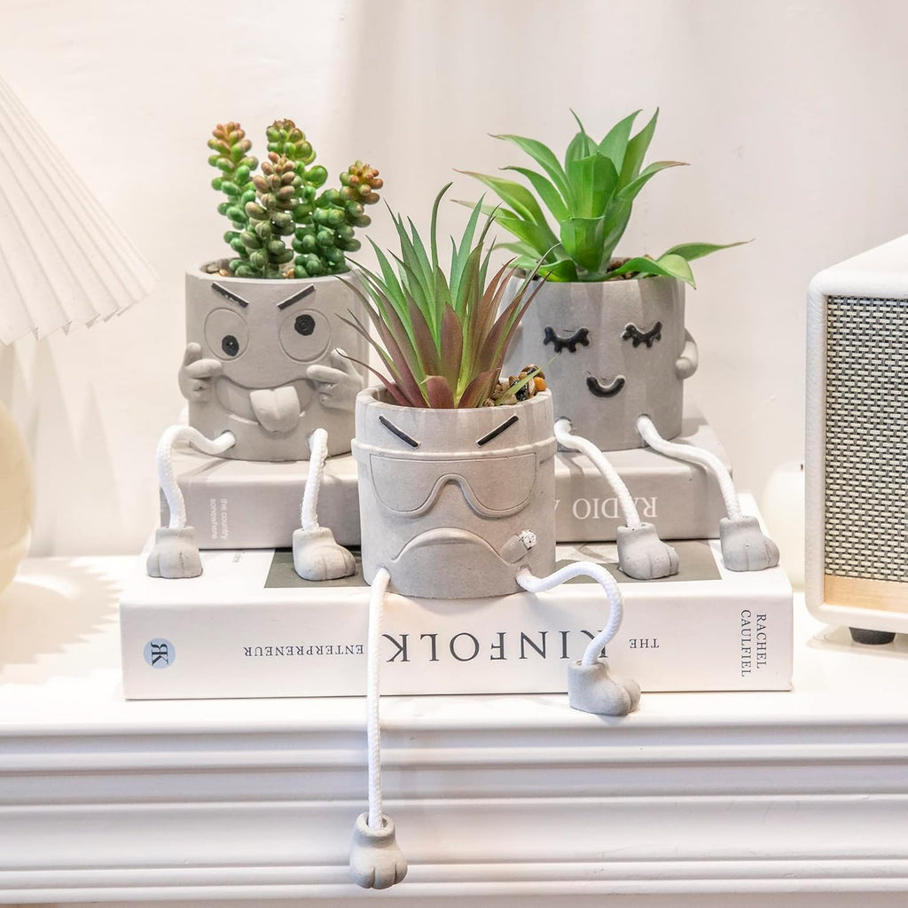 3PCS Cute Artificial Plants Office Decor for Women and Men, Small Fake Plants Decor for Bedroom and Bathroom, Lovely Faux Succulent Desk Decor for Office and Home
