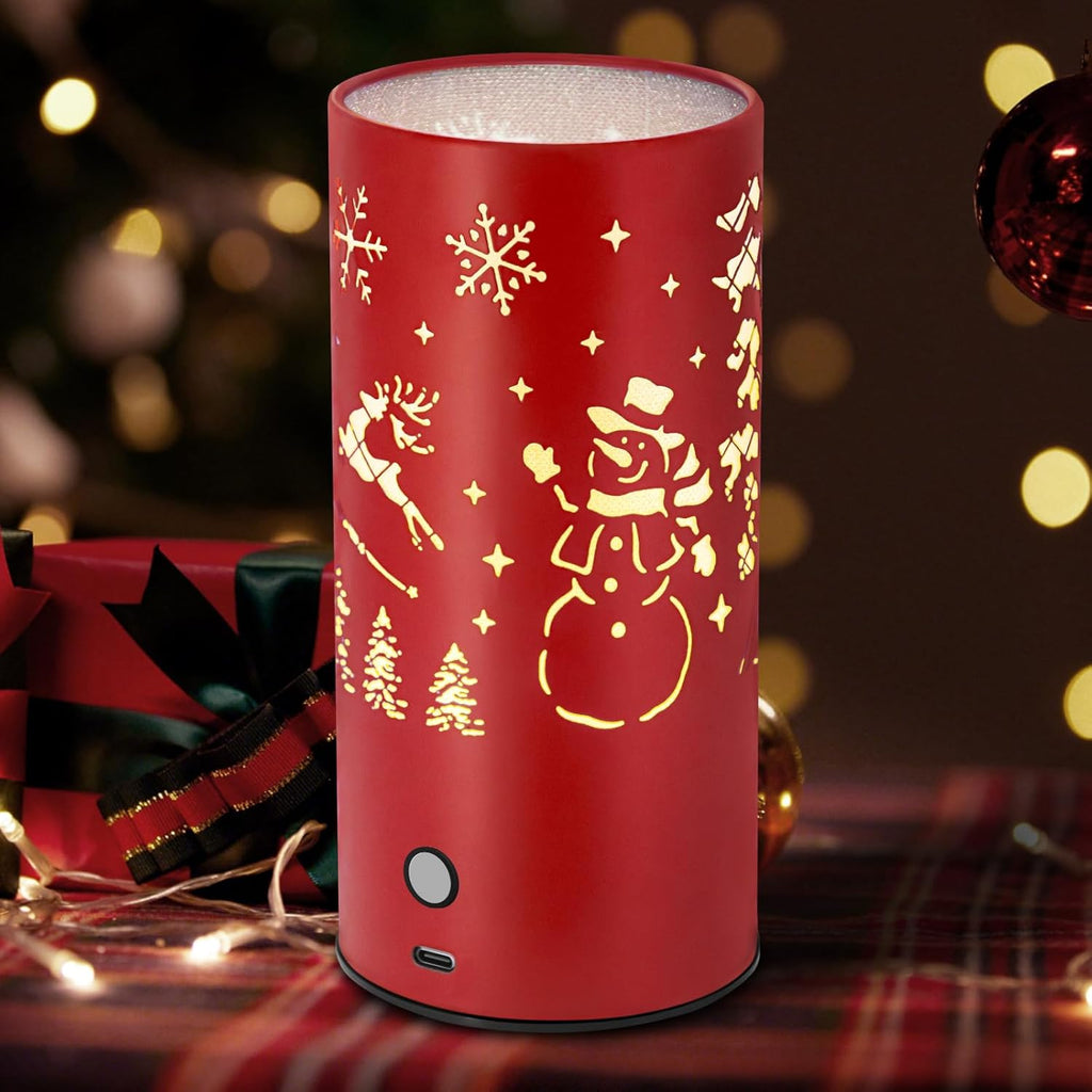 Christmas Table Lamp with Hollow-Out Design - Rechargeable Touch Control Dual Color LED, Warm/Cool White Metal Decor for Home Desk Party, 1200mAh Battery - 2pack(Greed)