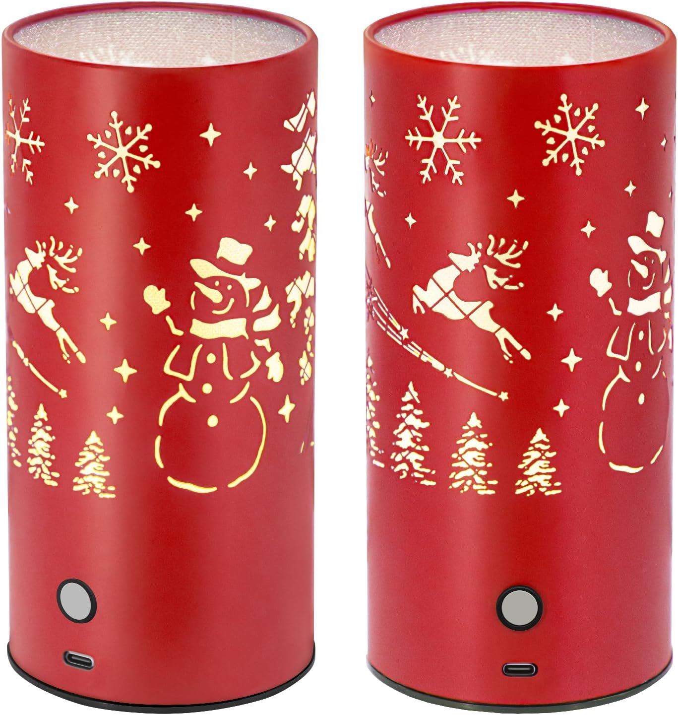 Christmas Table Lamp with Hollow-Out Design - Rechargeable Touch Control Dual Color LED, Warm/Cool White Metal Decor for Home Desk Party, 1200mAh Battery - 2pack(Greed)