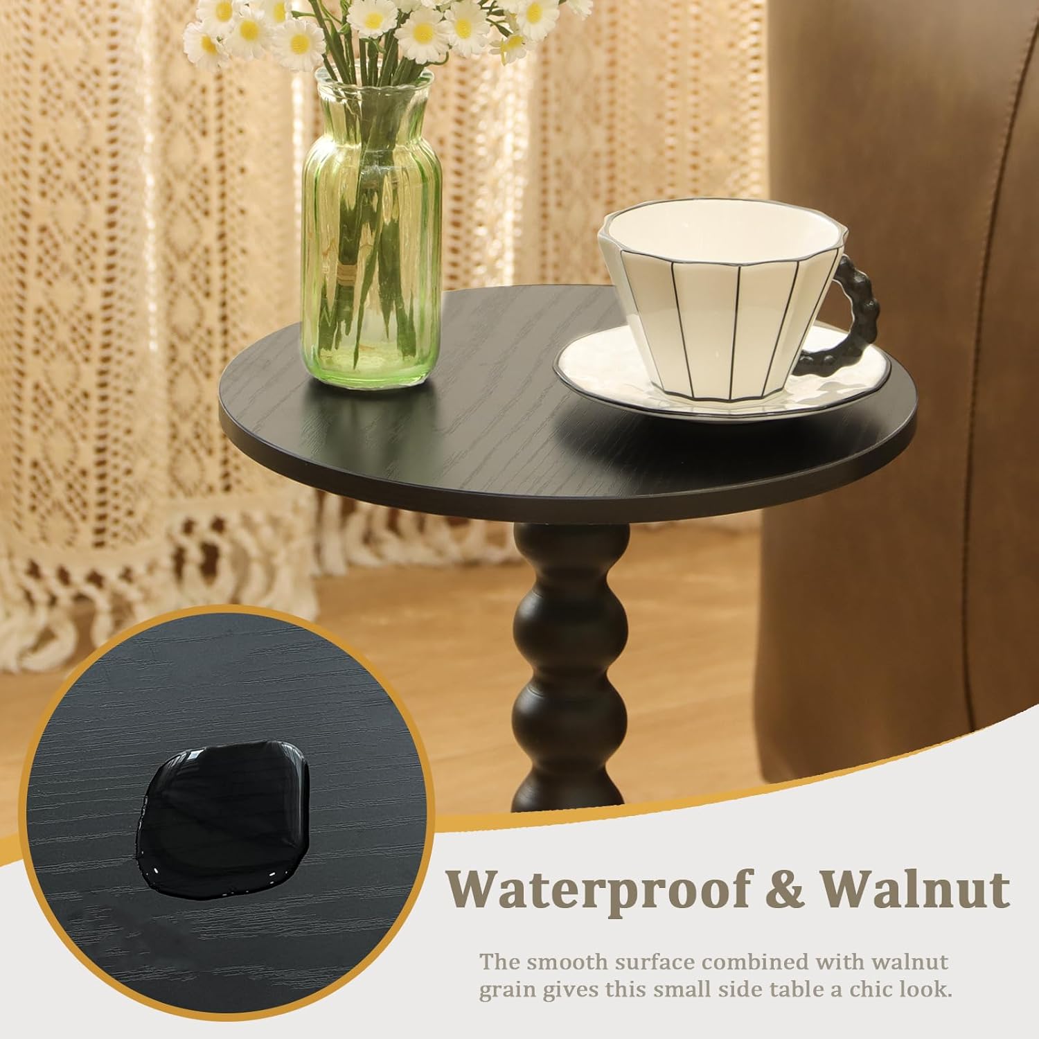 Round Side Table, Small Drink Table for Small Spaces