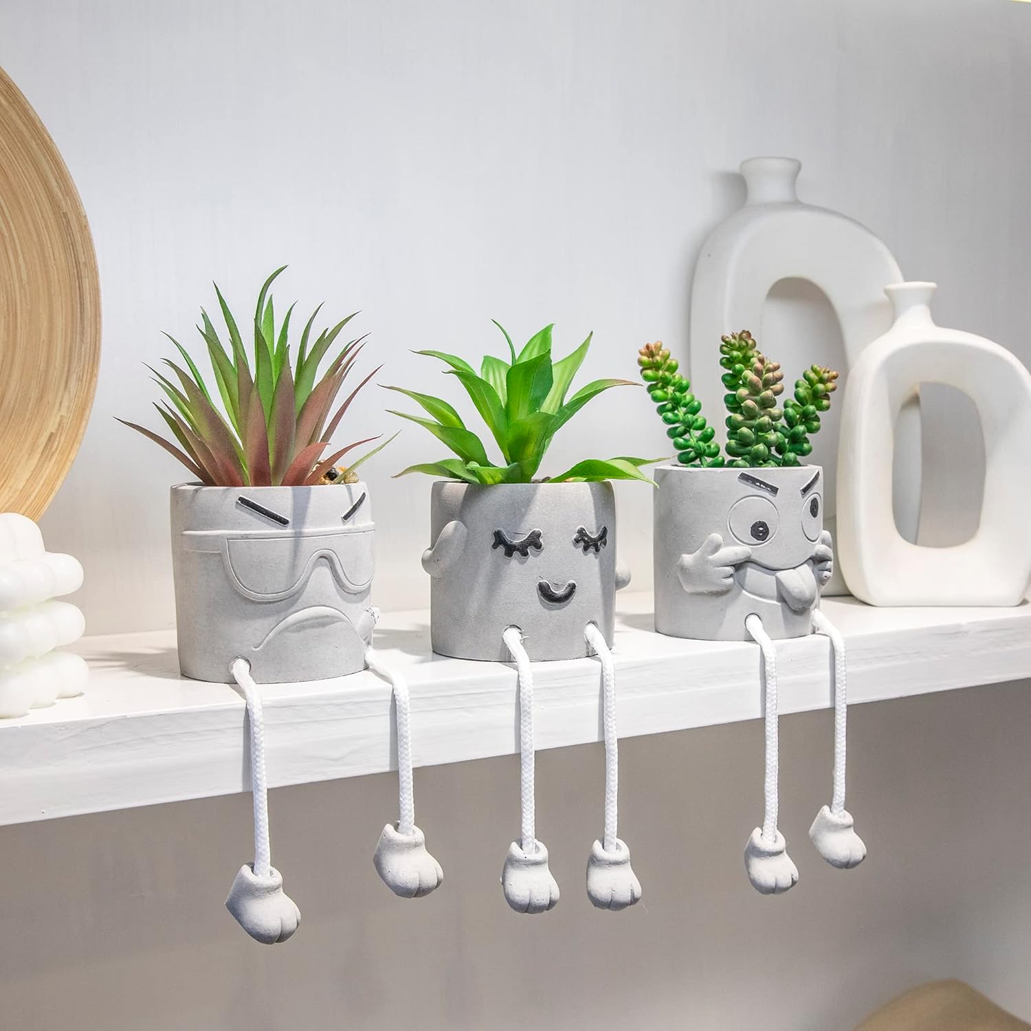 3PCS Cute Artificial Plants Office Decor for Women and Men, Small Fake Plants Decor for Bedroom and Bathroom, Lovely Faux Succulent Desk Decor for Office and Home