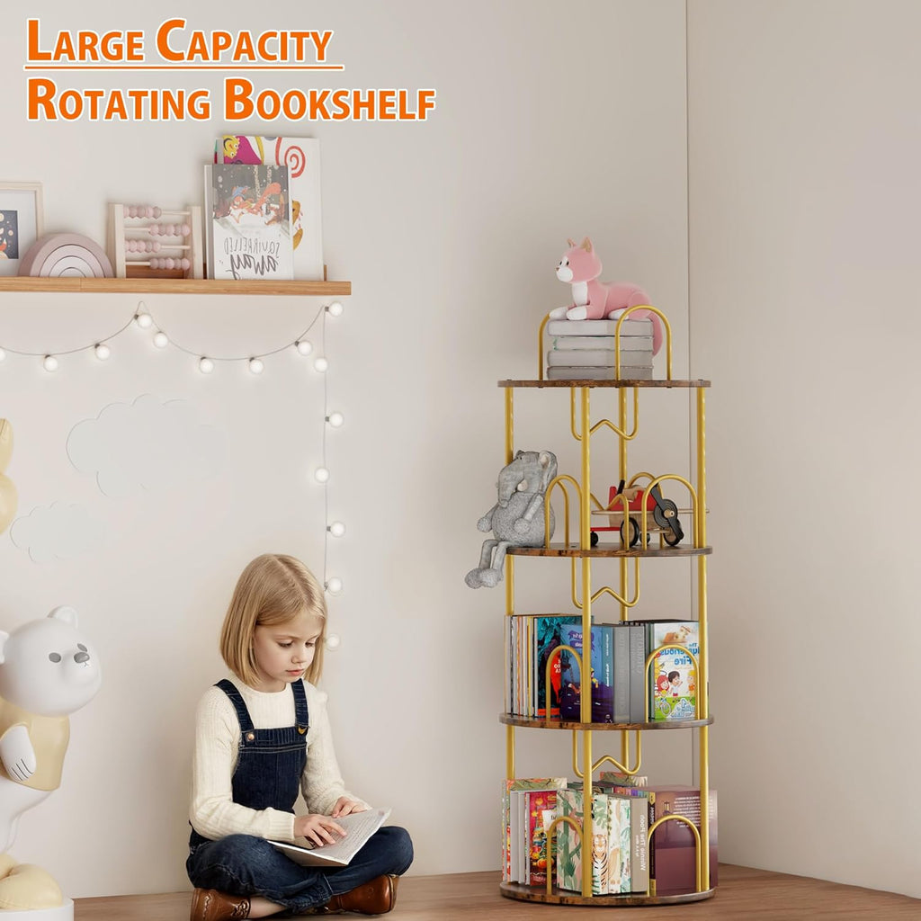 5 Tier Rotating Bookshelf, 360° Spinning Bookshelf Tower, Narrow Corner Book Shelf