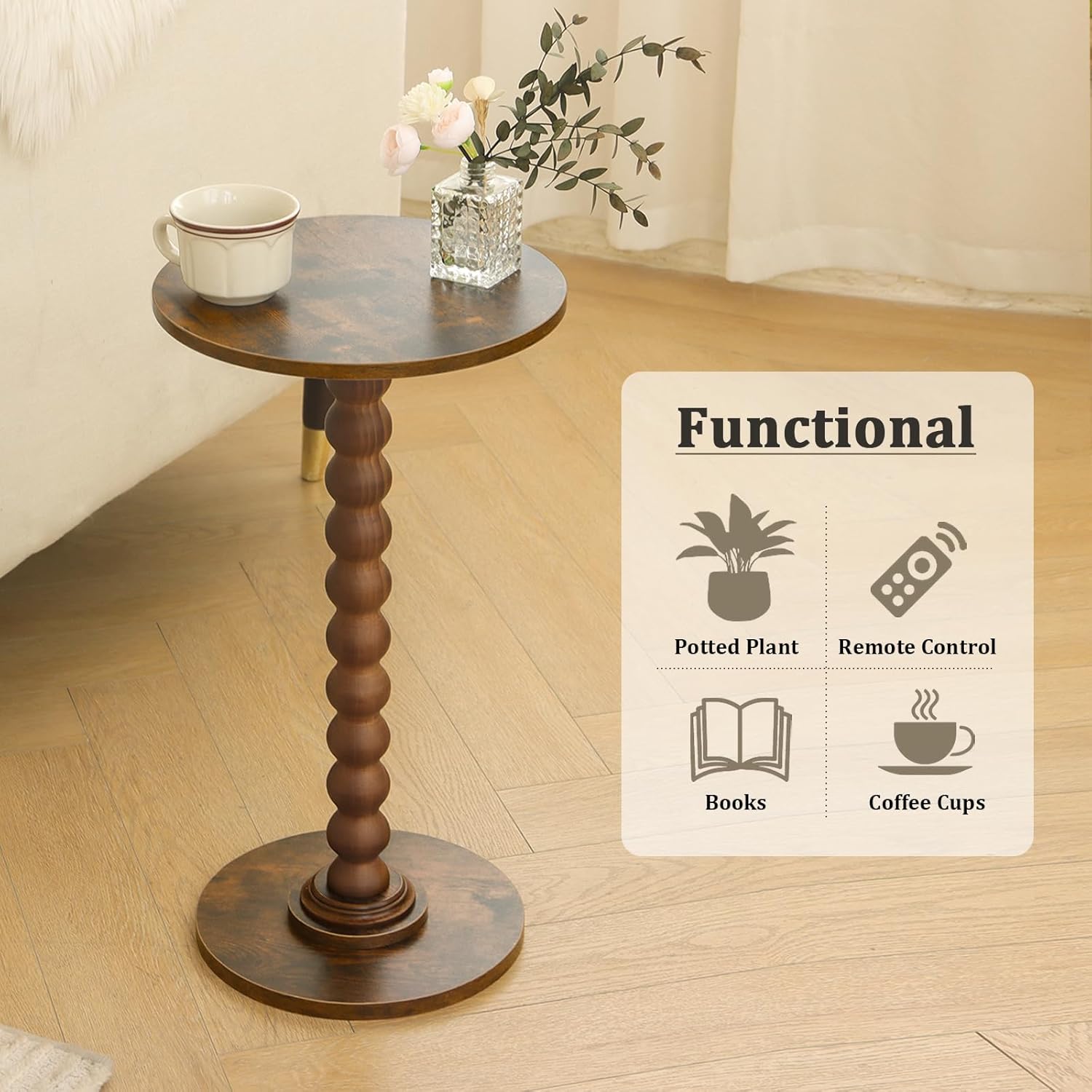 Round Side Table, Small Drink Table for Small Spaces