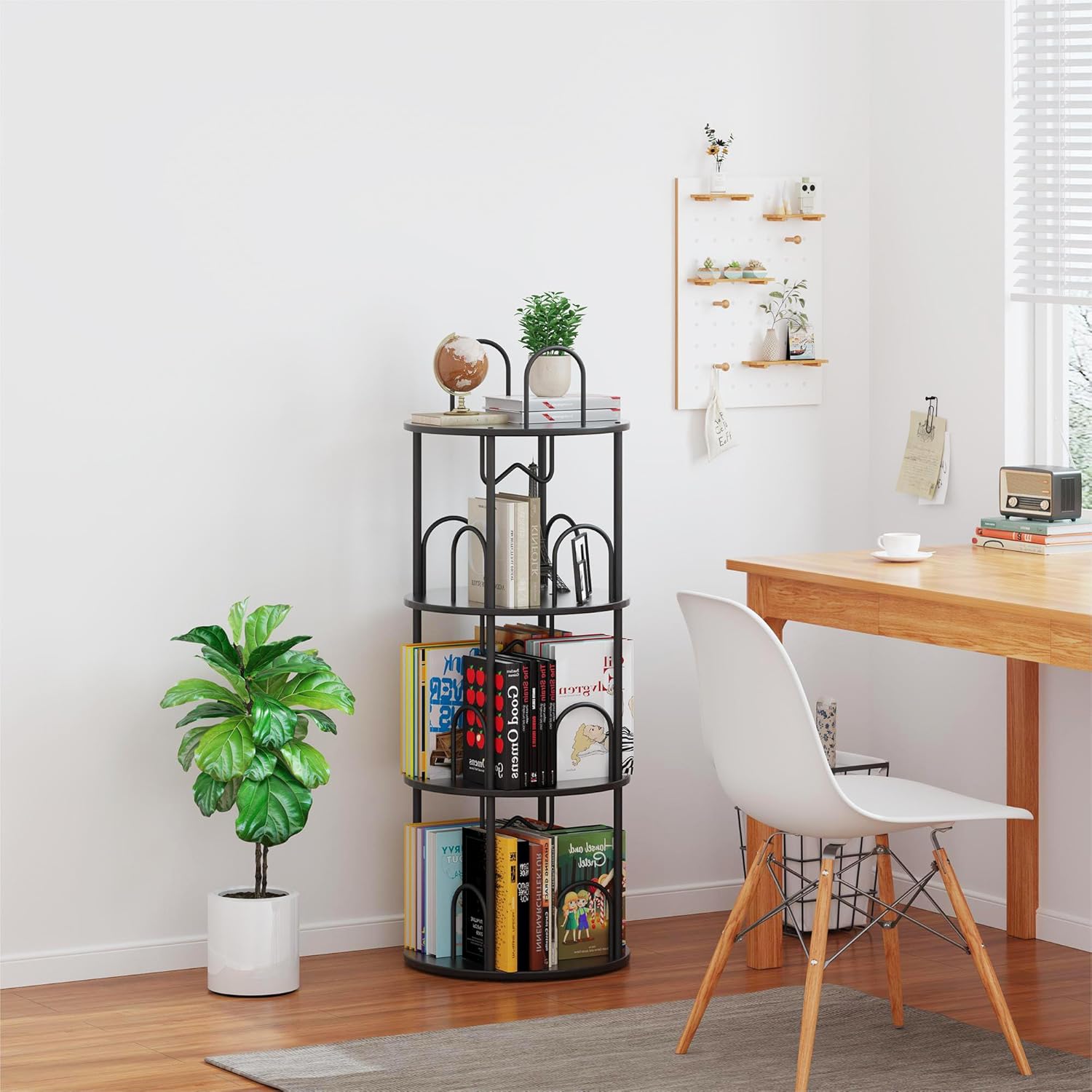 5 Tier Rotating Bookshelf, 360° Spinning Bookshelf Tower, Narrow Corner Book Shelf