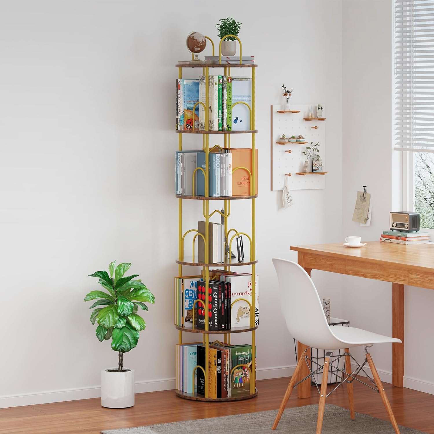 5 Tier Rotating Bookshelf, 360° Spinning Bookshelf Tower, Narrow Corner Book Shelf