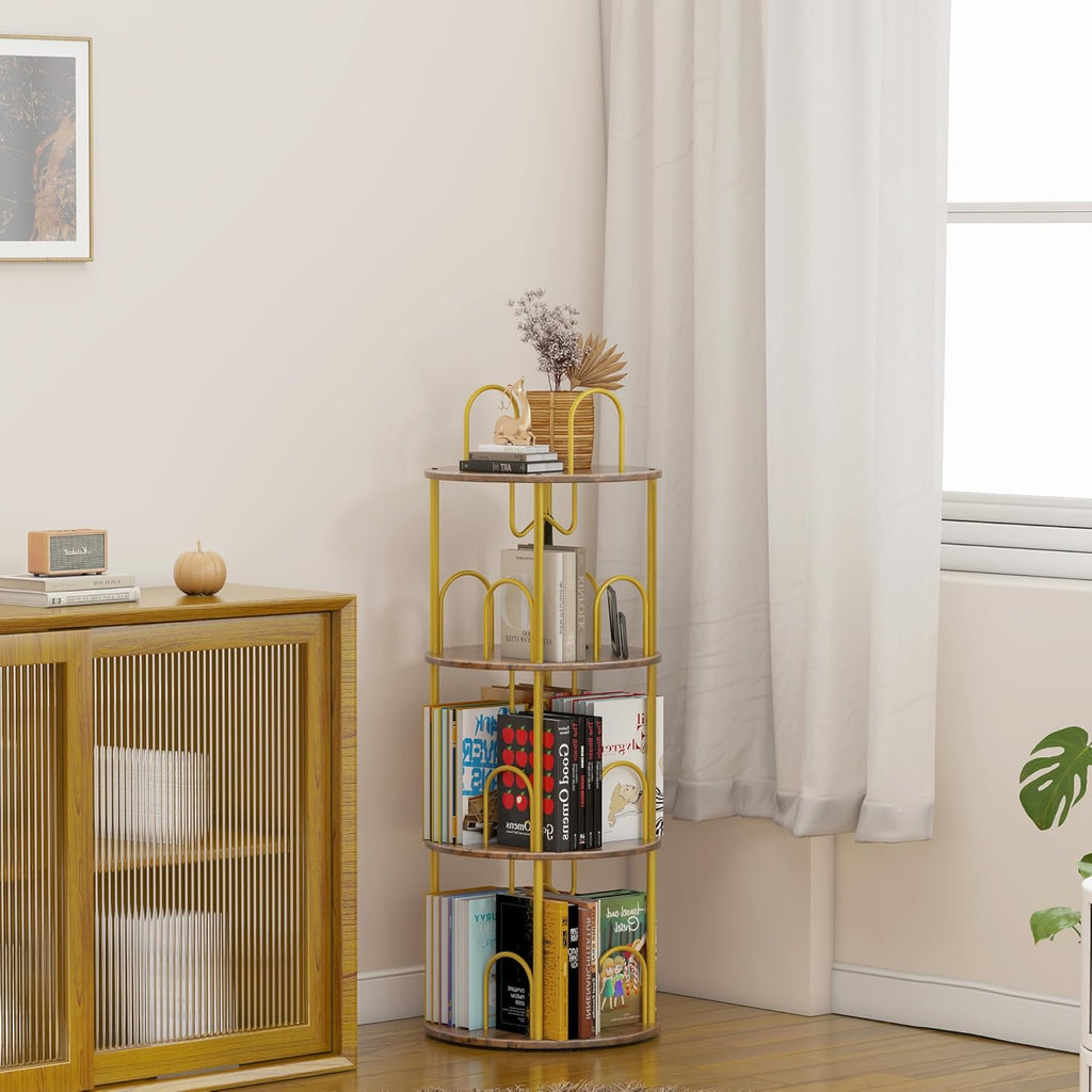 5 Tier Rotating Bookshelf, 360° Spinning Bookshelf Tower, Narrow Corner Book Shelf