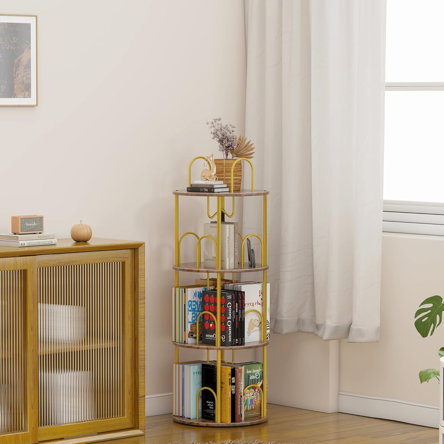 5 Tier Rotating Bookshelf, 360° Spinning Bookshelf Tower, Narrow Corner Book Shelf