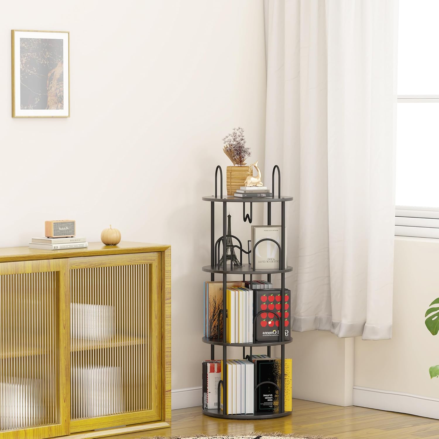 5 Tier Rotating Bookshelf, 360° Spinning Bookshelf Tower, Narrow Corner Book Shelf