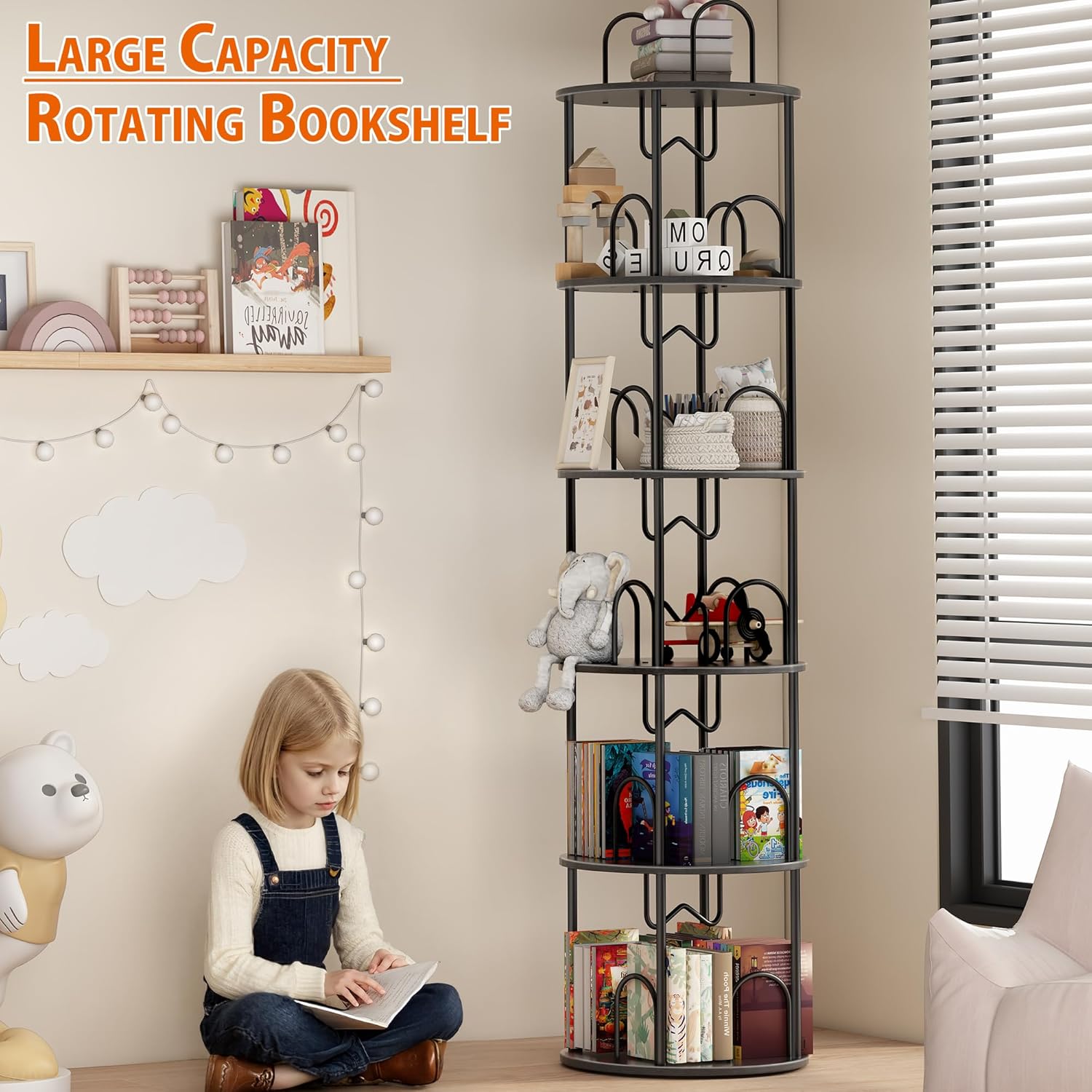 5 Tier Rotating Bookshelf, 360° Spinning Bookshelf Tower, Narrow Corner Book Shelf