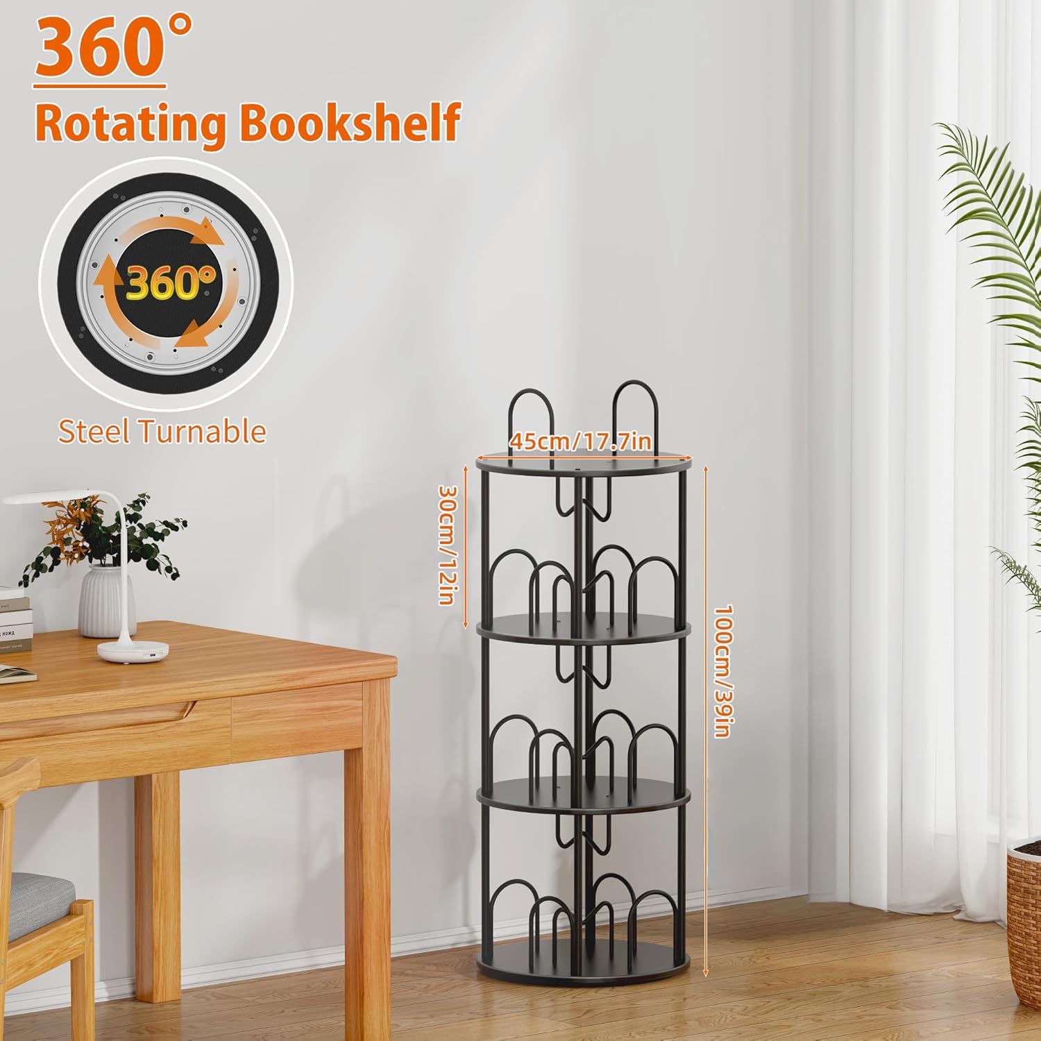 5 Tier Rotating Bookshelf, 360° Spinning Bookshelf Tower, Narrow Corner Book Shelf