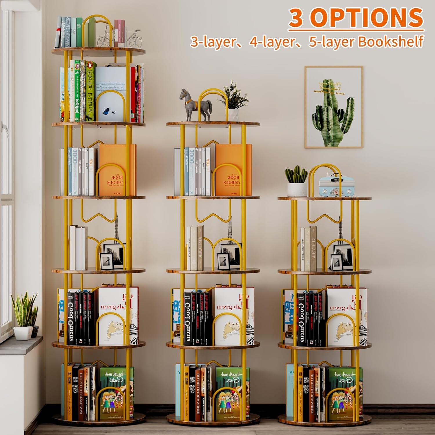 5 Tier Rotating Bookshelf, 360° Spinning Bookshelf Tower, Narrow Corner Book Shelf