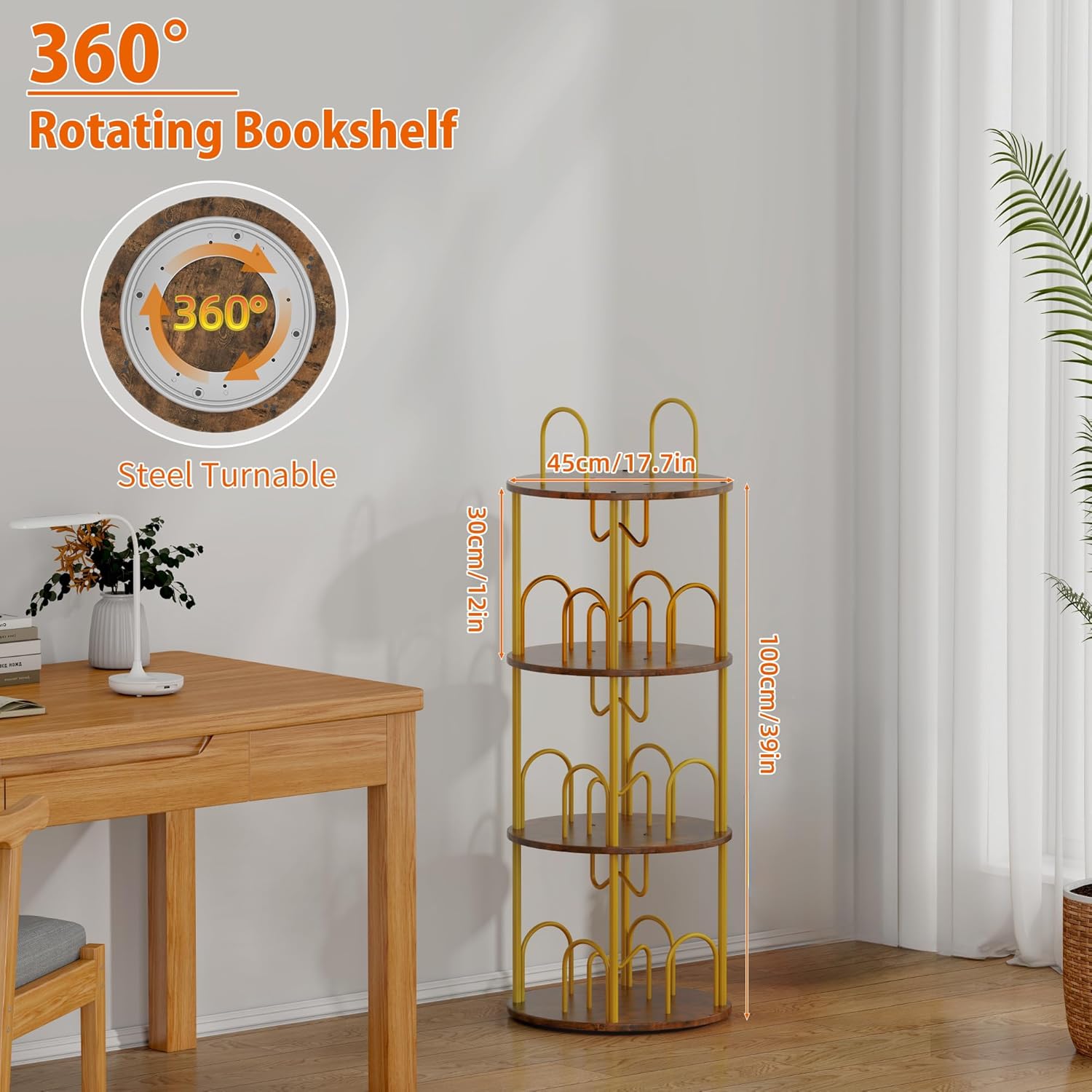 5 Tier Rotating Bookshelf, 360° Spinning Bookshelf Tower, Narrow Corner Book Shelf
