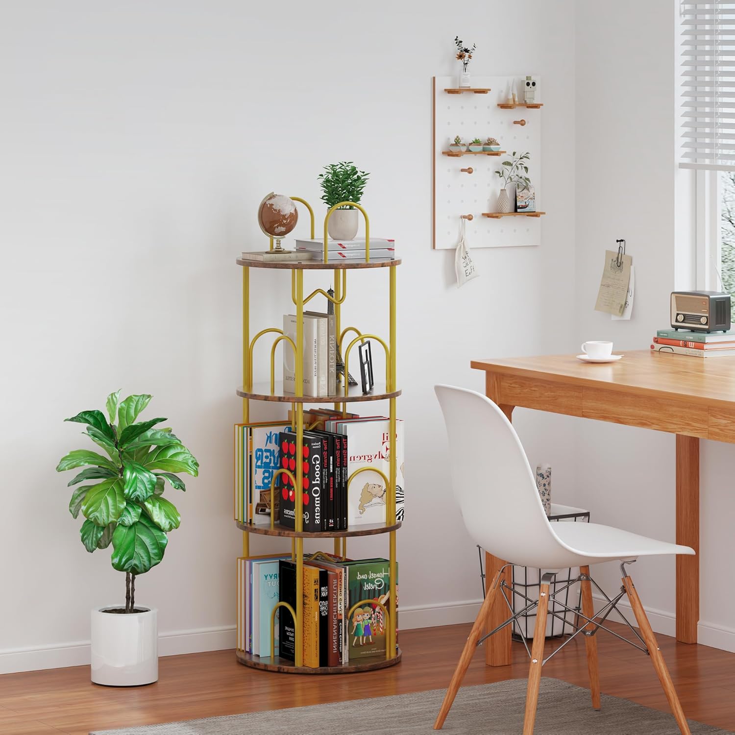 5 Tier Rotating Bookshelf, 360° Spinning Bookshelf Tower, Narrow Corner Book Shelf