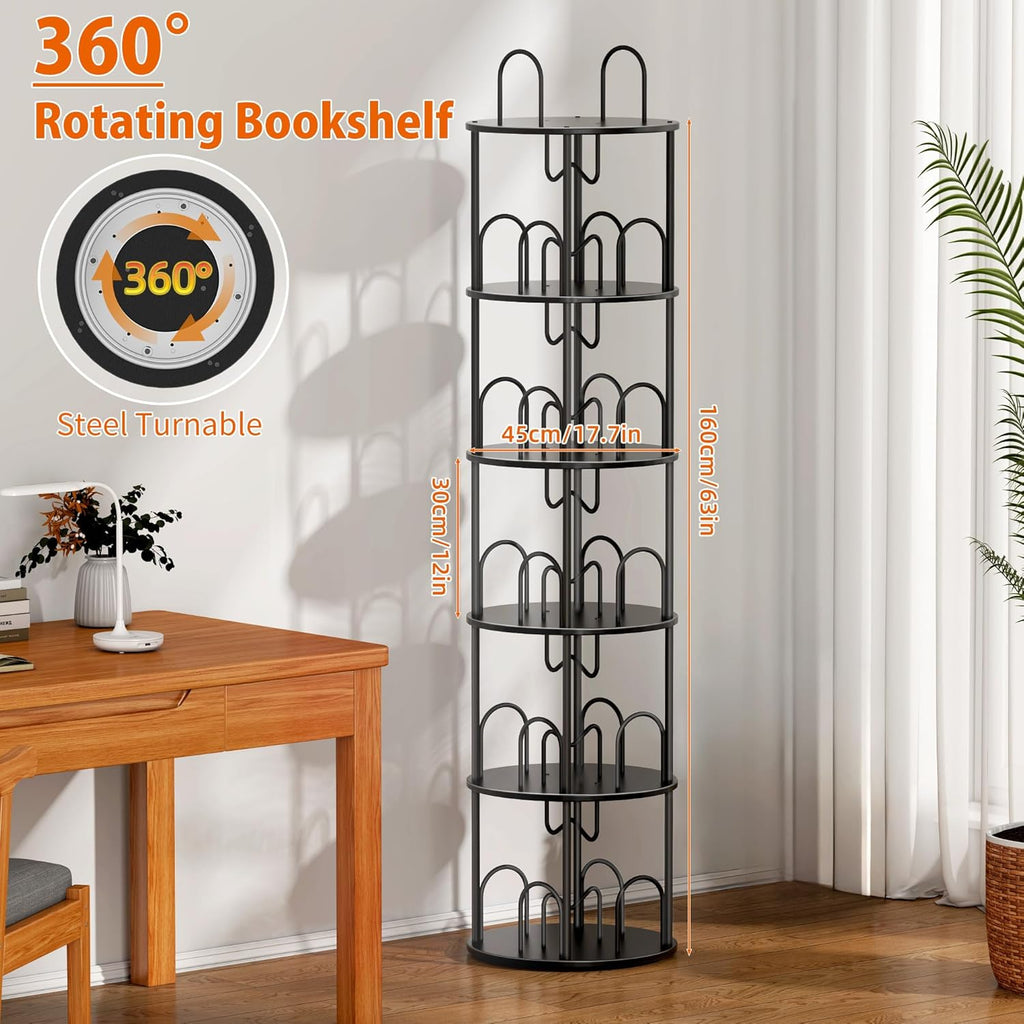 5 Tier Rotating Bookshelf, 360° Spinning Bookshelf Tower, Narrow Corner Book Shelf