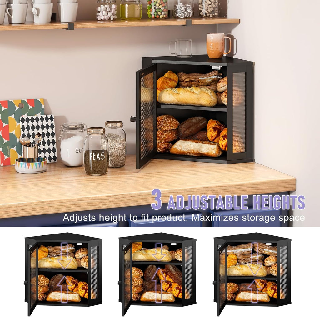 Farmhouse Corner Bread Box for Kitchen Countertop – Large White Rustic Food Storage Bin with Wavy Acrylic Door, Perfect for Country & Chicken-Themed Kitchens