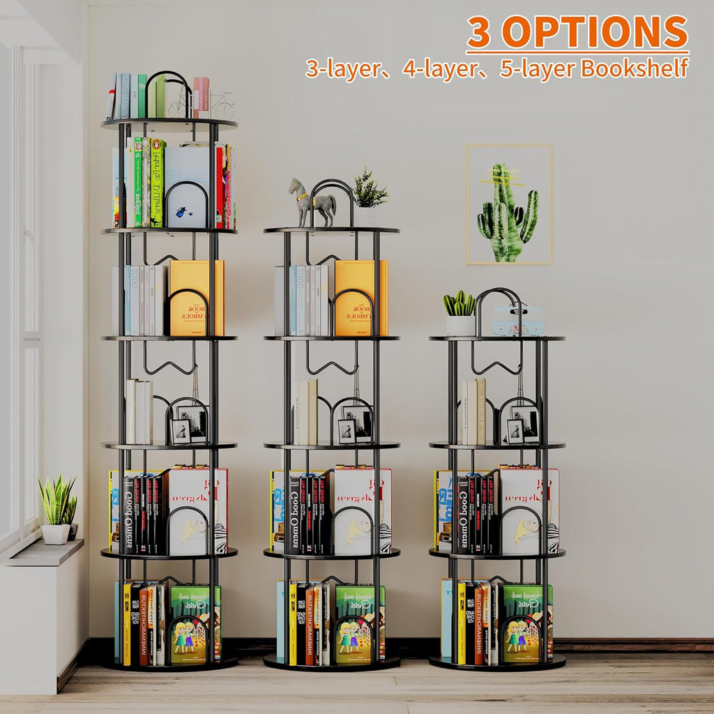 5 Tier Rotating Bookshelf, 360° Spinning Bookshelf Tower, Narrow Corner Book Shelf