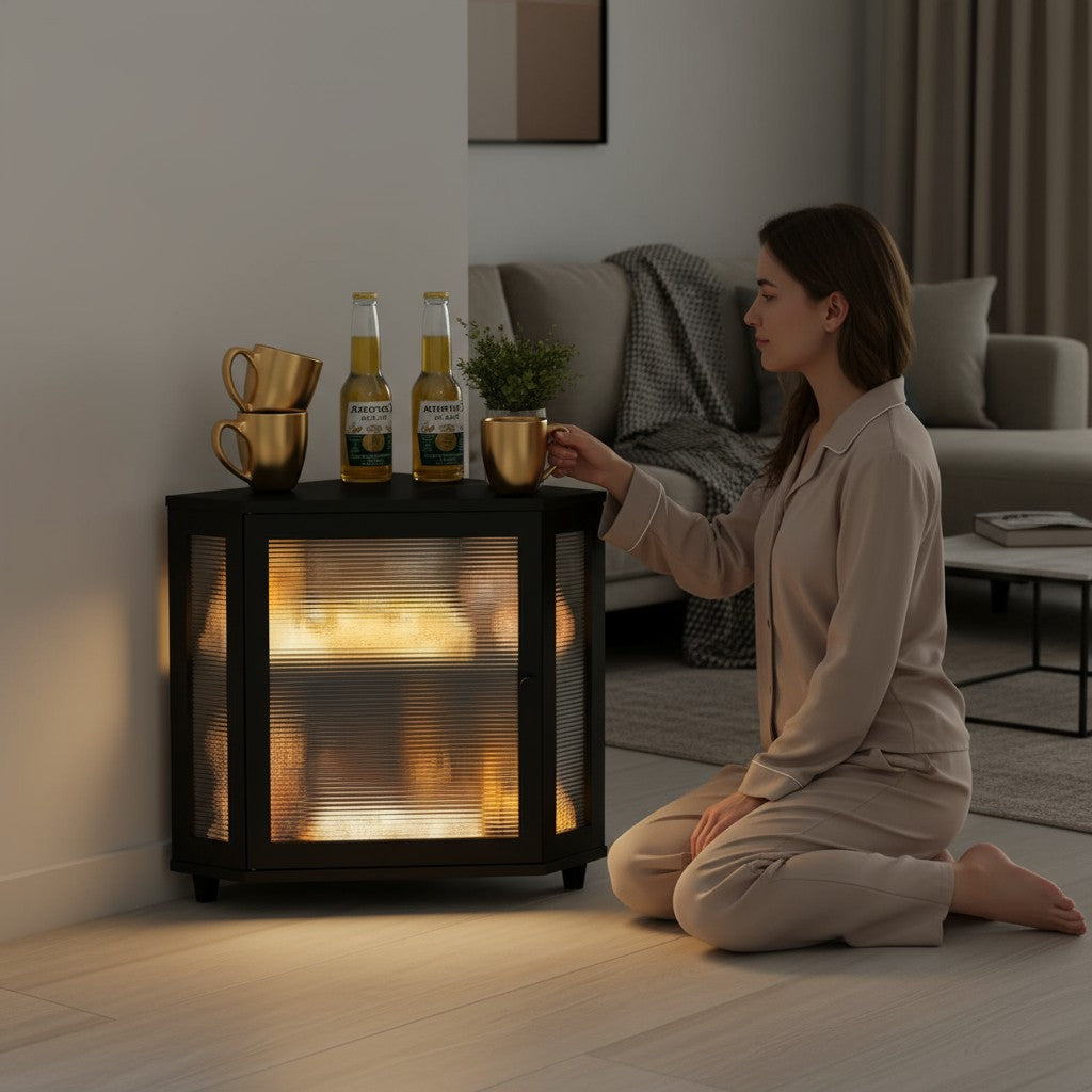 Farmhouse Corner Bread Box for Kitchen Countertop – Large White Rustic Food Storage Bin with Wavy Acrylic Door, Perfect for Country & Chicken-Themed Kitchens